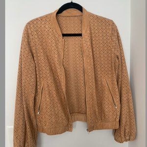 70s Style Tan Eyelet Lightweight Jacket